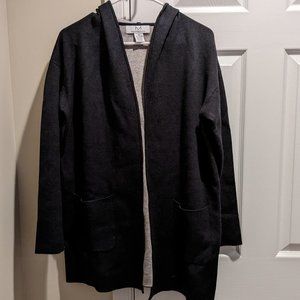 Magaschoni Black & Gray Hooded Cardigan Sweater Size M